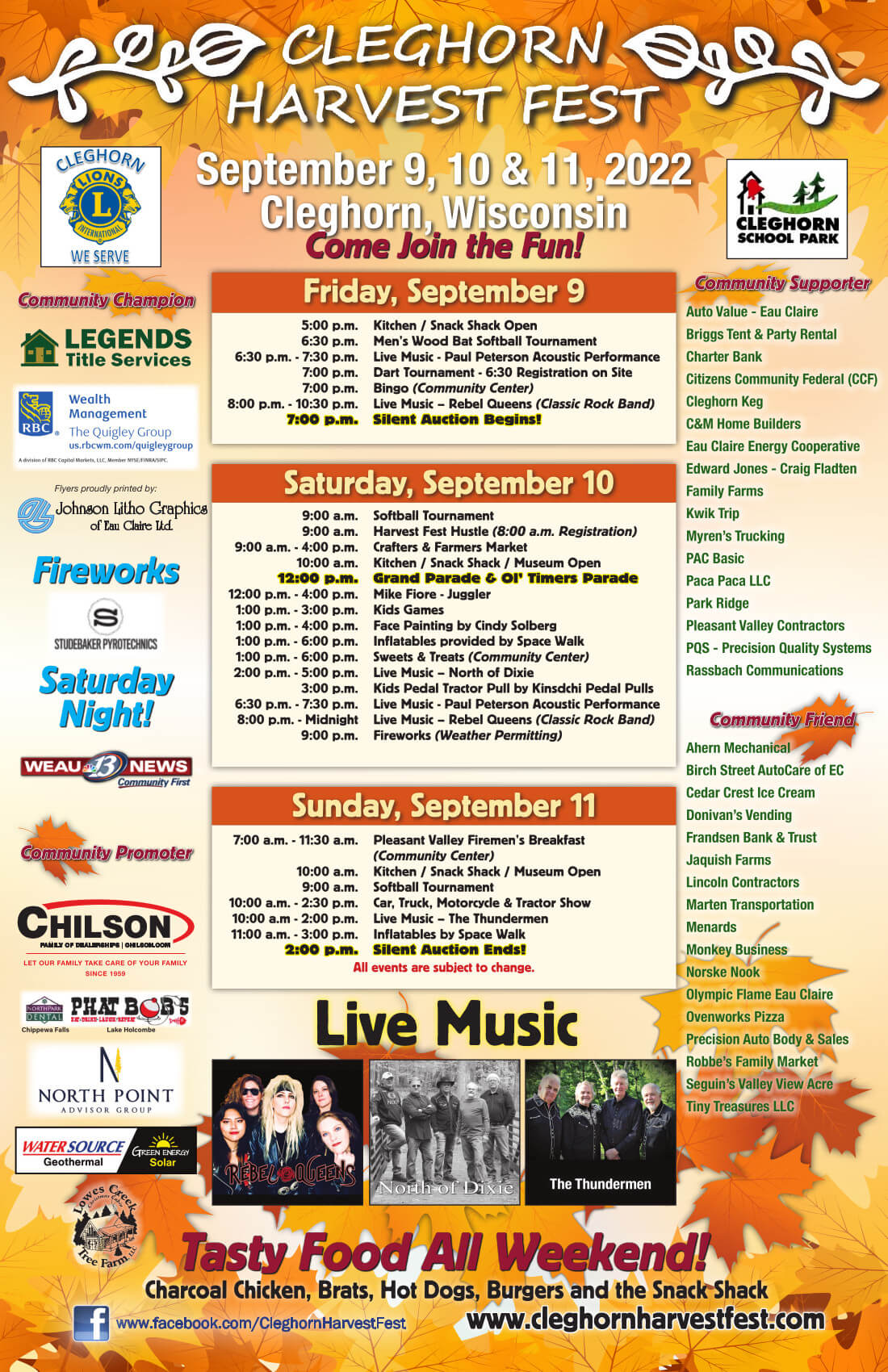 Cleghorn Harvest Fest Schedule